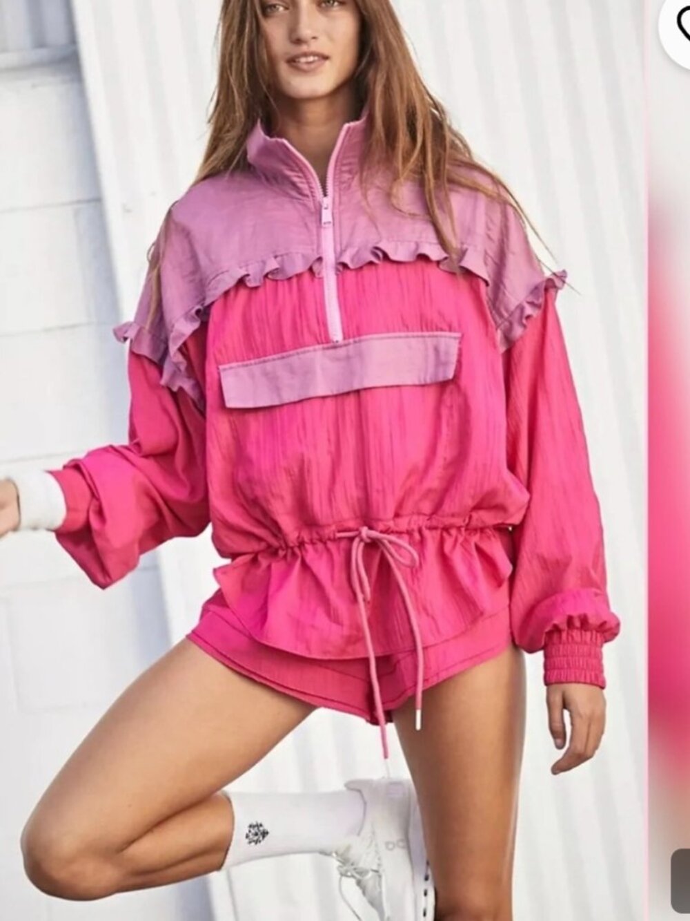 Free People Movement Lets Go Out Pullover Azalea Combo Pink Windbreaker Jacket M